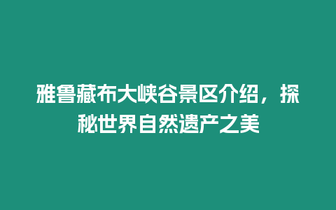 雅魯藏布大峽谷景區介紹，探秘世界自然遺產之美