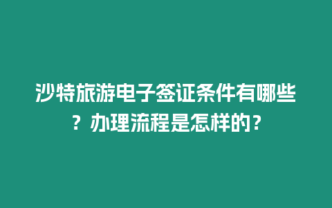 沙特旅游電子簽證條件有哪些？辦理流程是怎樣的？