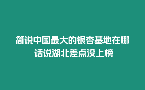 簡說中國最大的銀杏基地在哪 話說湖北差點沒上榜