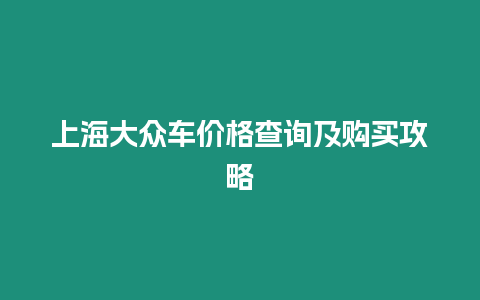 上海大眾車價格查詢及購買攻略