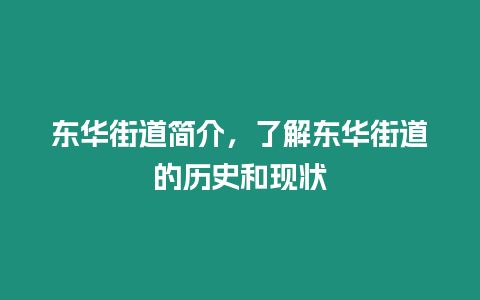 東華街道簡介，了解東華街道的歷史和現狀
