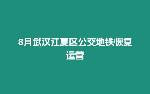8月武漢江夏區公交地鐵恢復運營