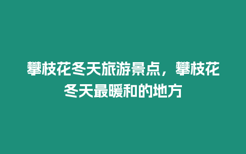 攀枝花冬天旅游景點，攀枝花冬天最暖和的地方
