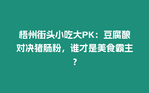 梧州街頭小吃大PK：豆腐釀對決豬腸粉，誰才是美食霸主？