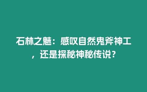 石林之魅：感嘆自然鬼斧神工，還是探秘神秘傳說？