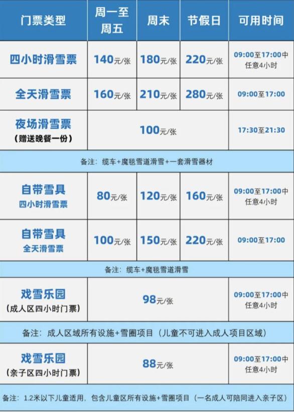 2024-2024蘭州龍山國際滑雪場門票類型及價格