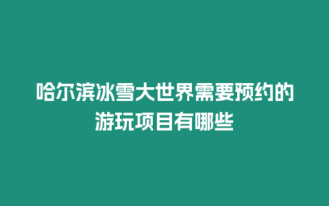 哈爾濱冰雪大世界需要預約的游玩項目有哪些