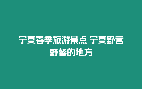 寧夏春季旅游景點(diǎn) 寧夏野營(yíng)野餐的地方