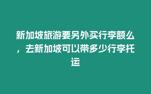 新加坡旅游要另外買行李額么，去新加坡可以帶多少行李托運