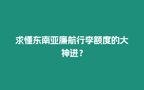 求懂東南亞廉航行李額度的大神進？