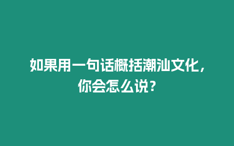 如果用一句話概括潮汕文化，你會怎么說？