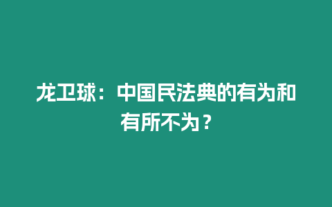 龍衛球：中國民法典的有為和有所不為？