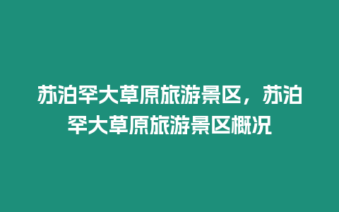 蘇泊罕大草原旅游景區，蘇泊罕大草原旅游景區概況