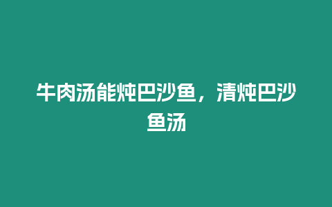 牛肉湯能燉巴沙魚，清燉巴沙魚湯