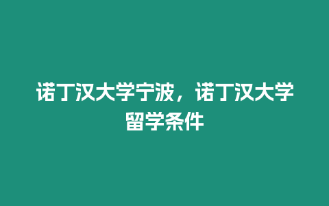 諾丁漢大學寧波，諾丁漢大學留學條件