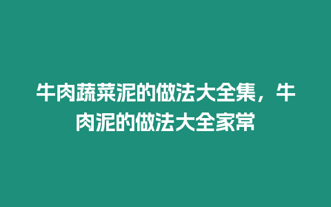 牛肉蔬菜泥的做法大全集，牛肉泥的做法大全家常