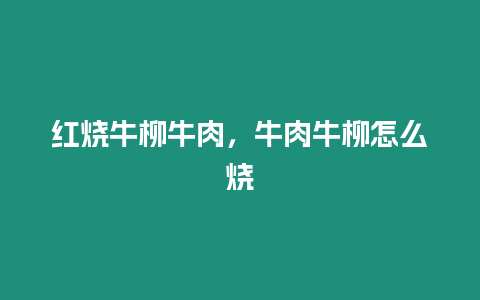 紅燒牛柳牛肉，牛肉牛柳怎么燒