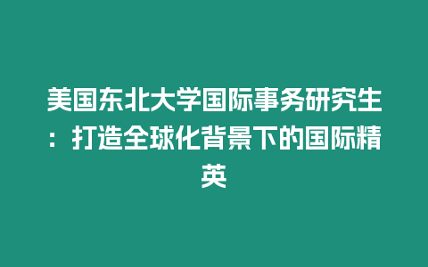 美國東北大學(xué)國際事務(wù)研究生：打造全球化背景下的國際精英
