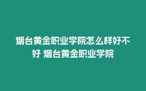 煙臺黃金職業(yè)學院怎么樣好不好 煙臺黃金職業(yè)學院