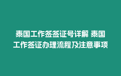 泰國(guó)工作簽簽證號(hào)詳解 泰國(guó)工作簽證辦理流程及注意事項(xiàng)