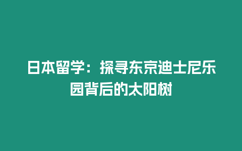 日本留學(xué)：探尋東京迪士尼樂園背后的太陽樹