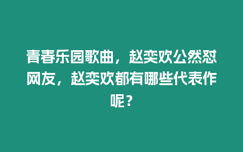 青春樂園歌曲，趙奕歡公然懟網友，趙奕歡都有哪些代表作呢？