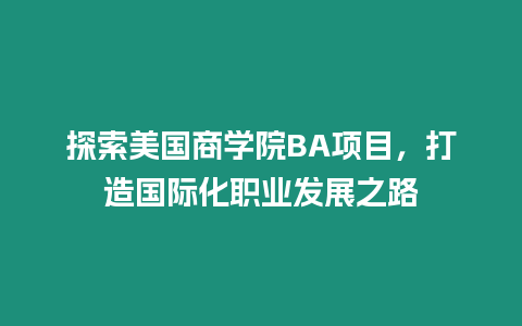 探索美國商學院BA項目，打造國際化職業發展之路