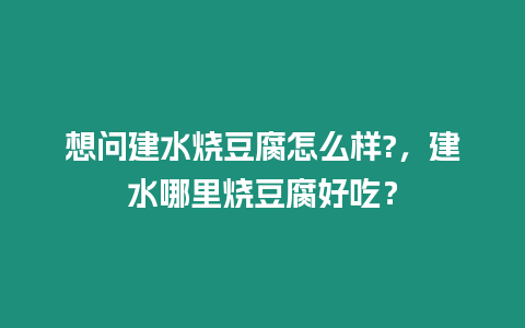 想問建水燒豆腐怎么樣?，建水哪里燒豆腐好吃？