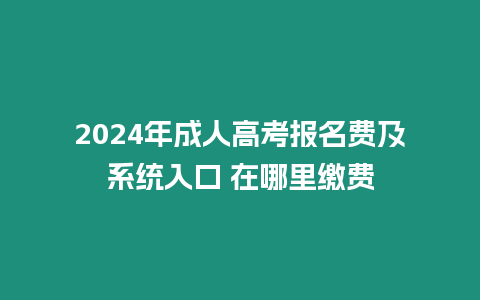 2024年成人高考報名費及系統入口 在哪里繳費