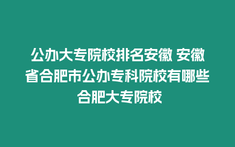 公辦大專院校排名安徽 安徽省合肥市公辦專科院校有哪些 合肥大專院校