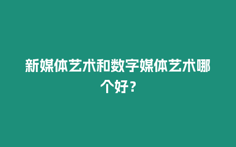 新媒體藝術(shù)和數(shù)字媒體藝術(shù)哪個(gè)好？