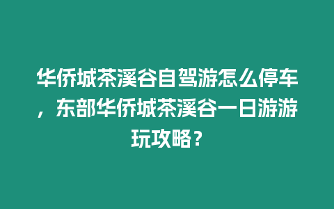 華僑城茶溪谷自駕游怎么停車，東部華僑城茶溪谷一日游游玩攻略？