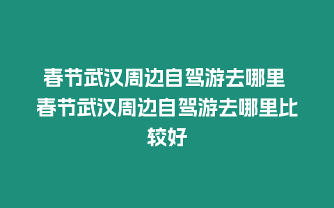 春節(jié)武漢周邊自駕游去哪里 春節(jié)武漢周邊自駕游去哪里比較好