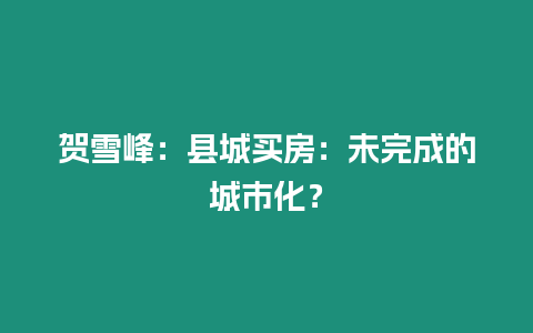 賀雪峰：縣城買房：未完成的城市化？