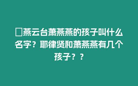 ?燕云臺蕭燕燕的孩子叫什么名字？耶律賢和蕭燕燕有幾個孩子？？