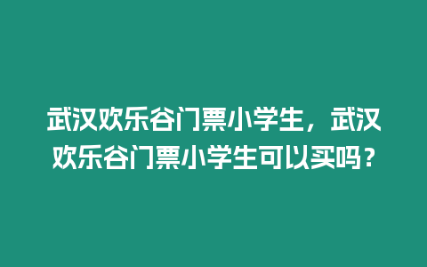 武漢歡樂谷門票小學生，武漢歡樂谷門票小學生可以買嗎？