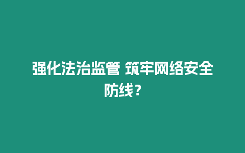 強化法治監管 筑牢網絡安全防線？