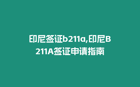 印尼簽證b211a,印尼B211A簽證申請(qǐng)指南