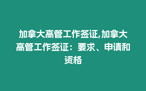 加拿大高管工作簽證,加拿大高管工作簽證：要求、申請(qǐng)和資格