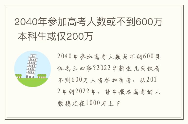 2040年參加高考人數(shù)或不到600萬 本科生或僅200萬