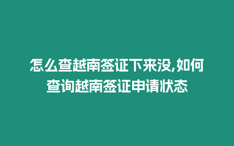 怎么查越南簽證下來沒,如何查詢越南簽證申請狀態