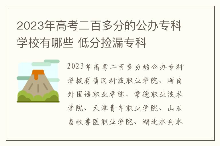 2024年高考二百多分的公辦?？茖W校有哪些 低分撿漏專科