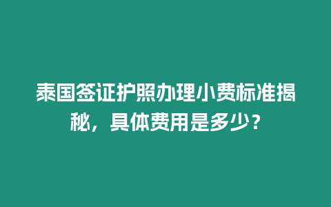 泰國(guó)簽證護(hù)照辦理小費(fèi)標(biāo)準(zhǔn)揭秘，具體費(fèi)用是多少？