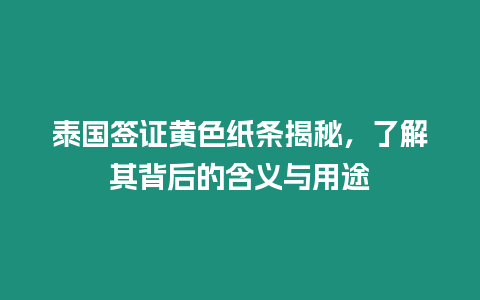 泰國簽證黃色紙條揭秘，了解其背后的含義與用途