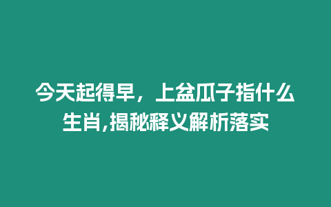 今天起得早，上盆瓜子指什么生肖,揭秘釋義解析落實