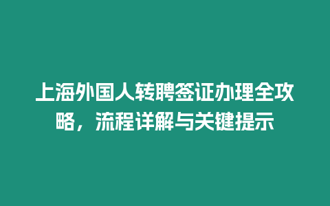 上海外國人轉聘簽證辦理全攻略，流程詳解與關鍵提示