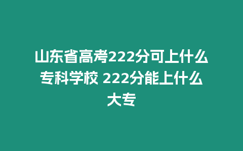 山東省高考222分可上什么?？茖W校 222分能上什么大專