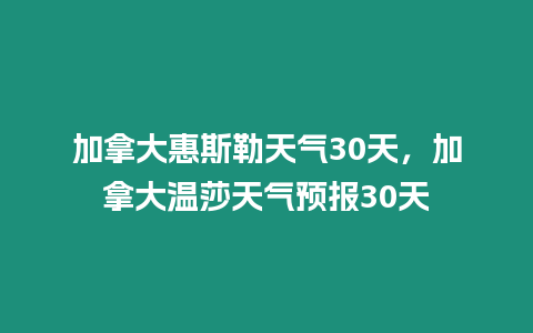 加拿大惠斯勒天氣30天，加拿大溫莎天氣預(yù)報30天