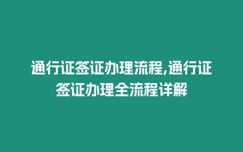 通行證簽證辦理流程,通行證簽證辦理全流程詳解
