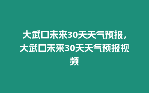 大武口未來30天天氣預(yù)報，大武口未來30天天氣預(yù)報視頻